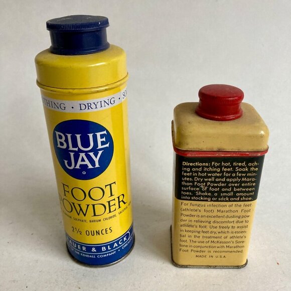 Vintage Foot Powder Tins- Marathon Fungistatic & Blue Jay Bottles - Picture 5 of 6